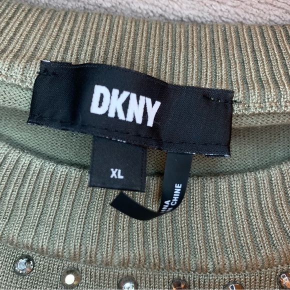 DKNY Women's Green Studded Crewneck Pullover Sweater Sweatshirt Size XL - Picture 6 of 8